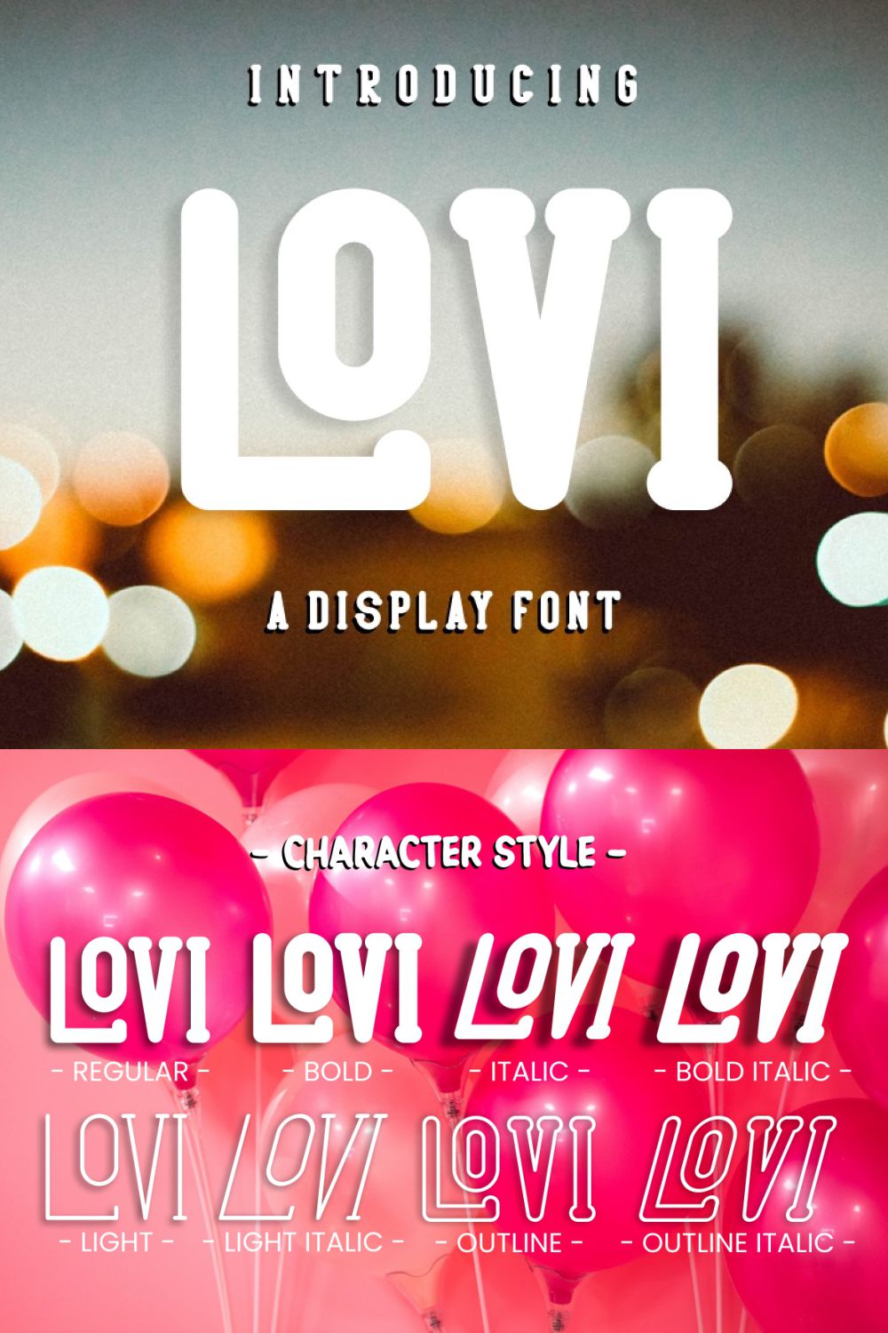 Lovi - Fun Display Font pinterest preview image.