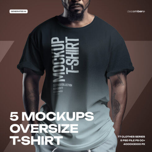 5 T-shirt Mockups on African American Man Generated Ai cover image.