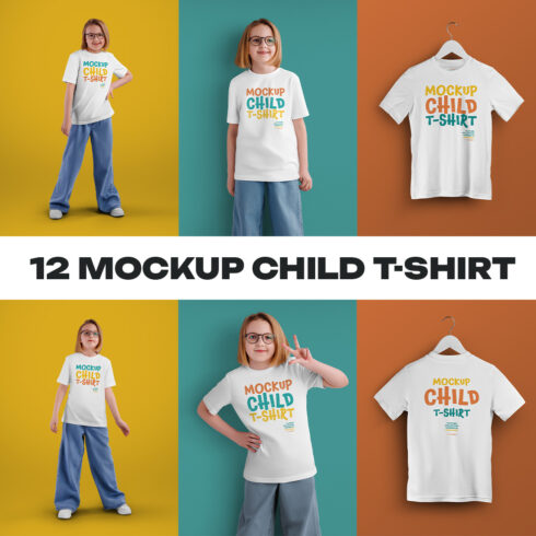 12 Mockups of a Children's T-shirt in Different Styles cover image.