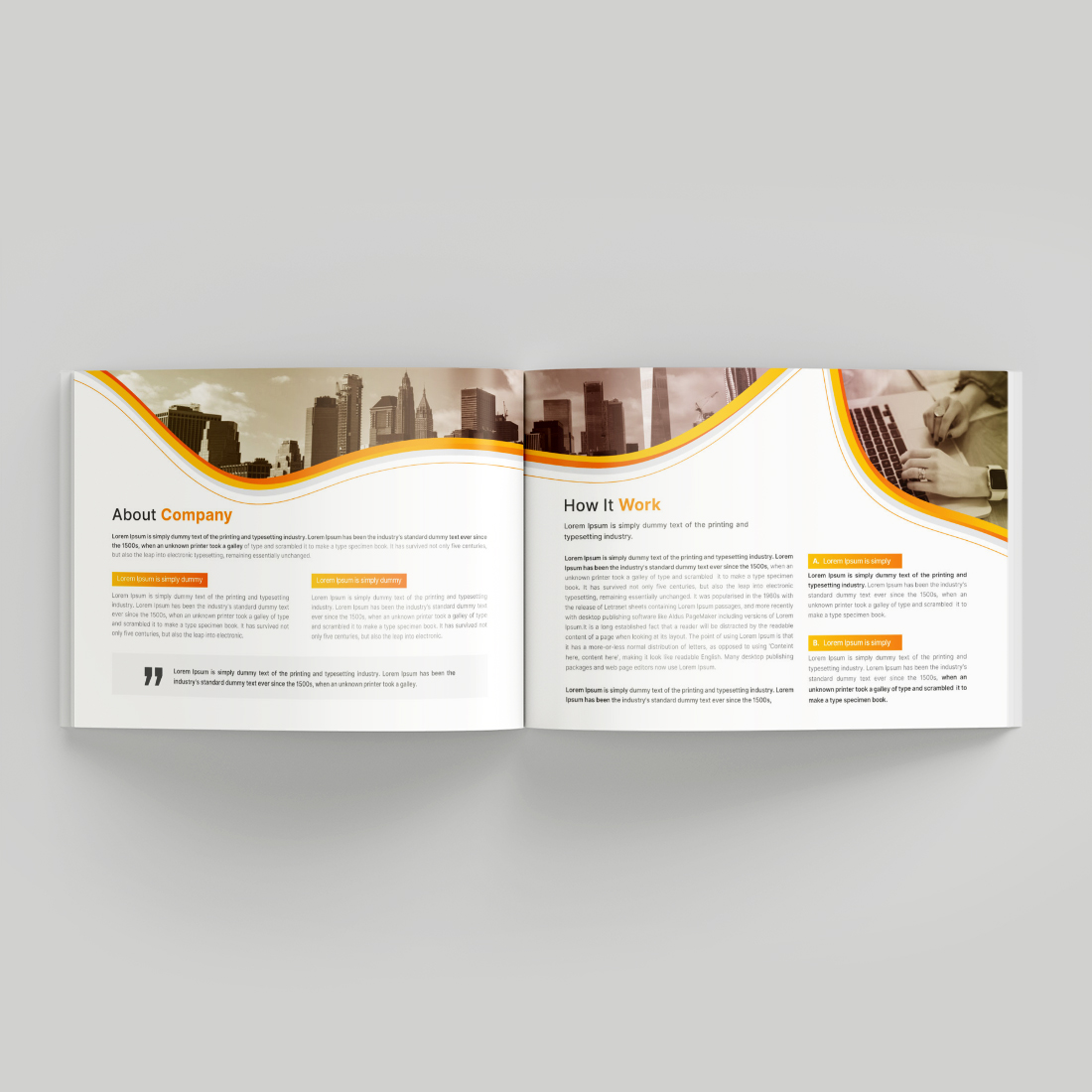 Creative bifold landscape Brochure Or Company Profile Or Annual Report Template Design preview image.