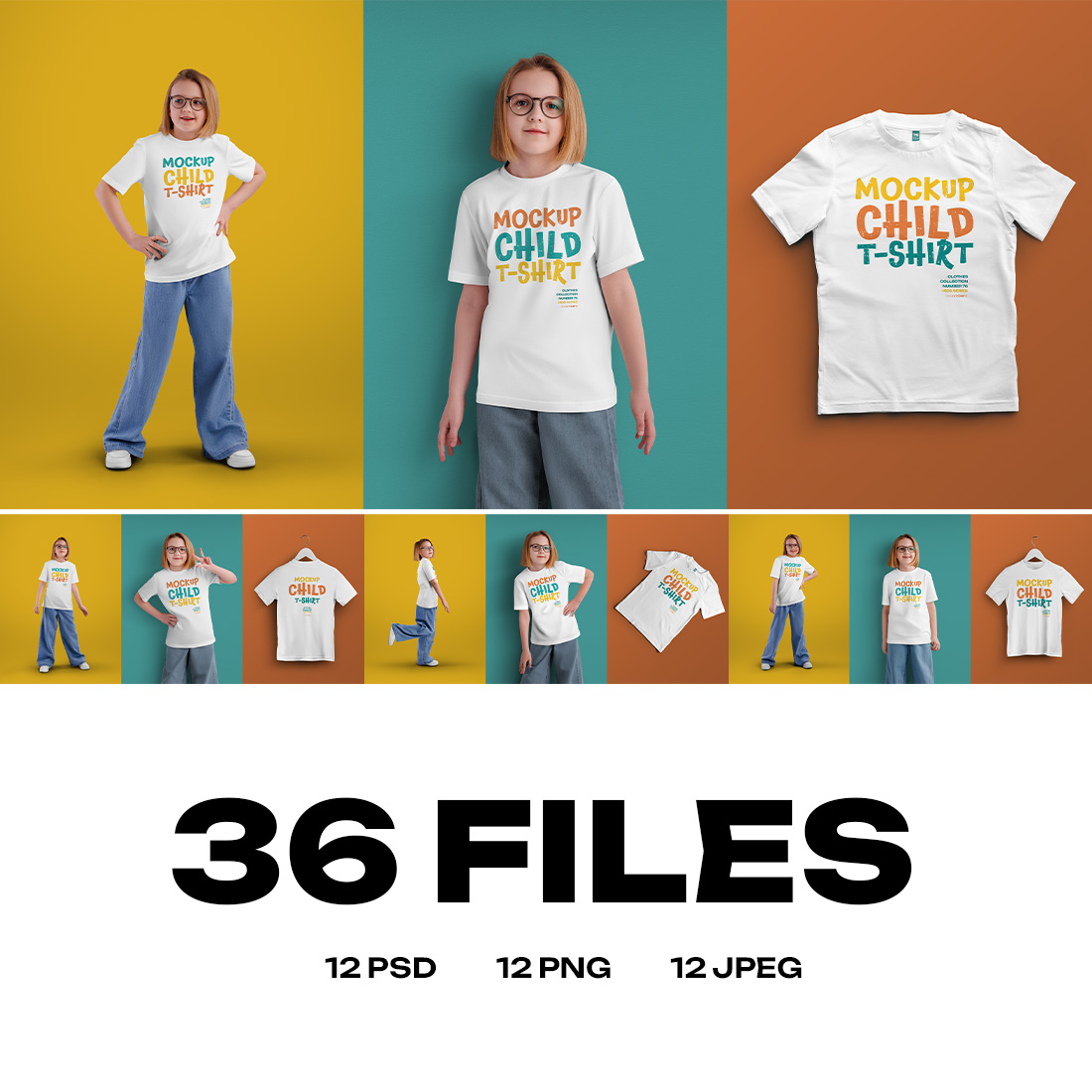 12 Mockups of a Children's T-shirt in Different Styles preview image.