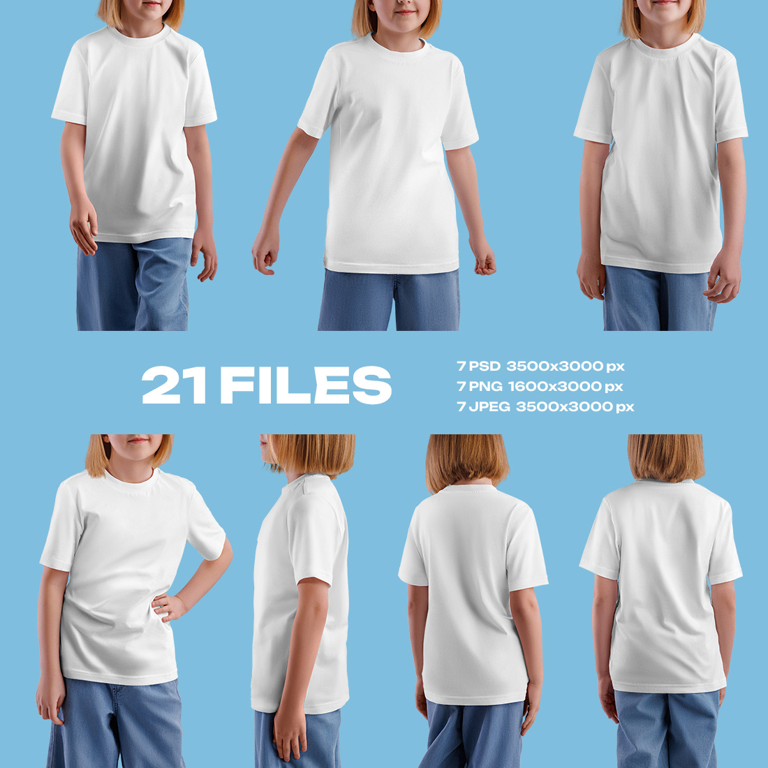 7 Mockups of a Kid's T-shirt on a Girl preview image.
