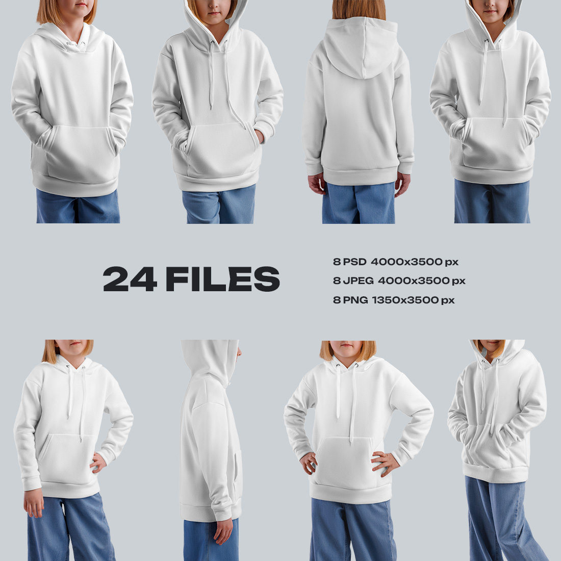 8 Mockups of a Kids Hoodie on a Girl preview image.