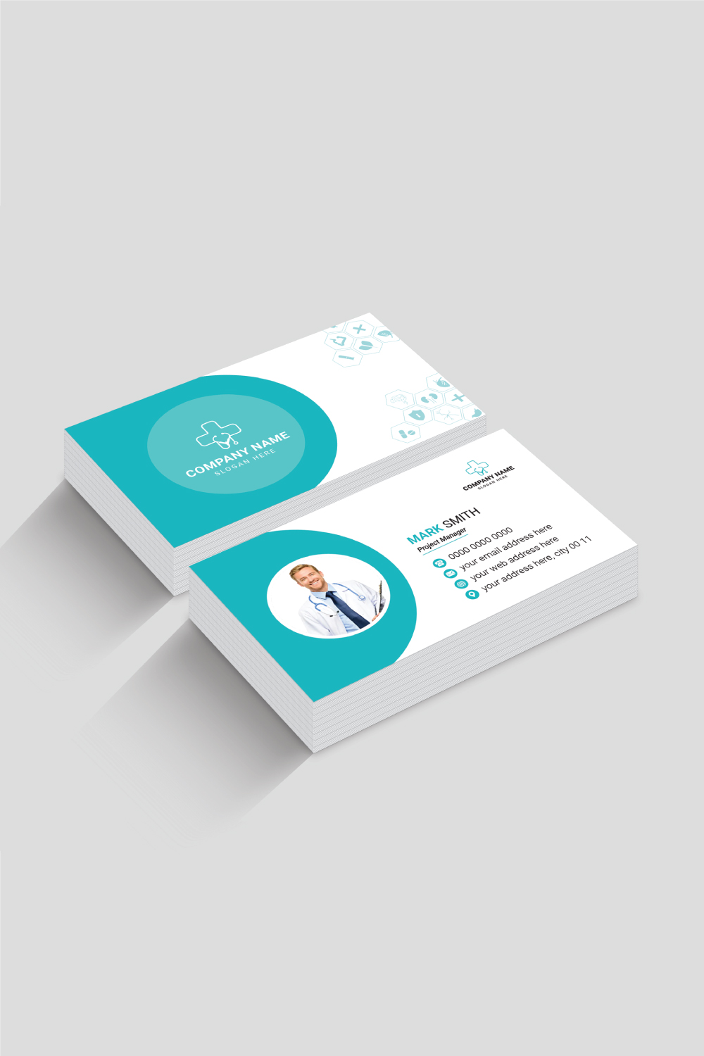 Medical Doctor Business Card Design Template pinterest preview image.