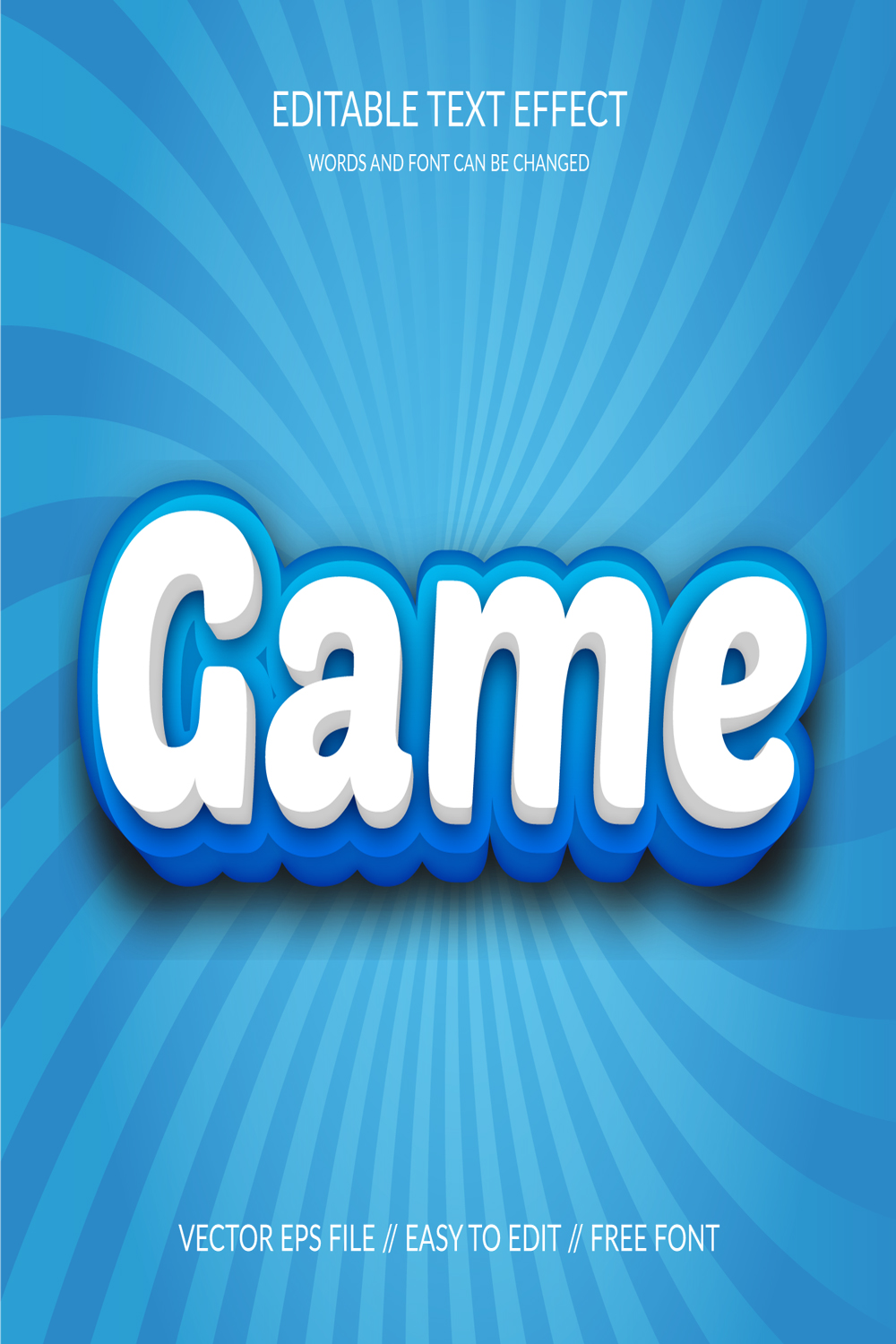 Game 3D Fully Editable Vector Eps Text Effect Template pinterest preview image.