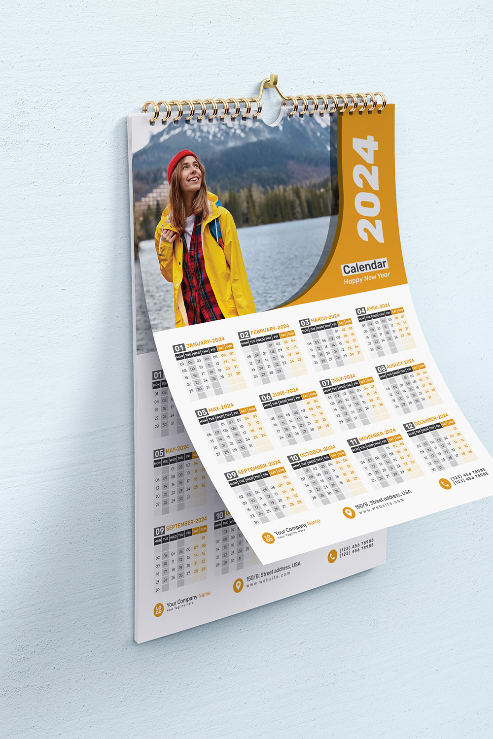 Wall Calendar 2024– One Page Calendar – Single Page Calendar – 12 Months Calendar pinterest preview image.
