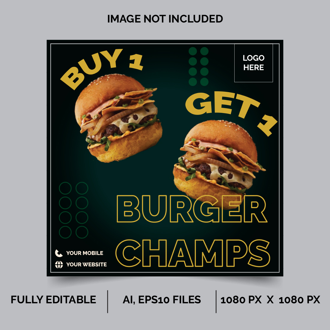 Burger and food menu social media banner templates preview image.
