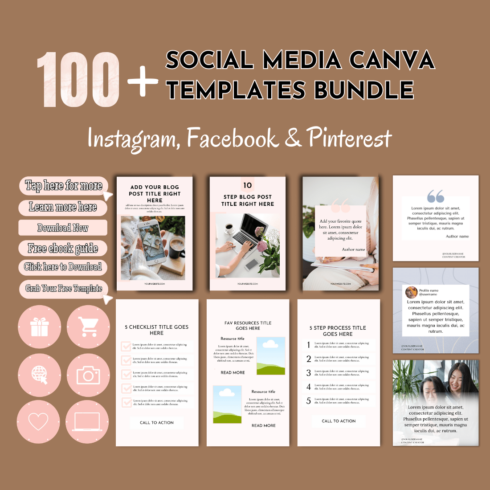 100 Social Media Canva Templates | Instagram Posts & Story | Pinterest Templates | instagram story Highlights covers cover image.