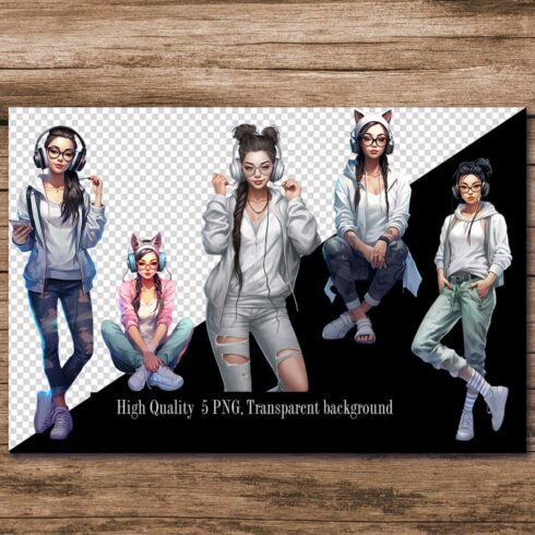 Fashion Girl with headphones Sublimation Clipart Bundle cover image.