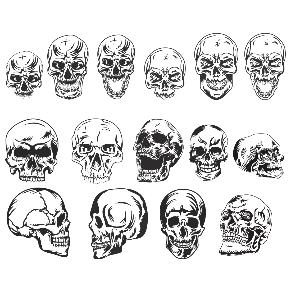 Human skull vector illustration preview image.