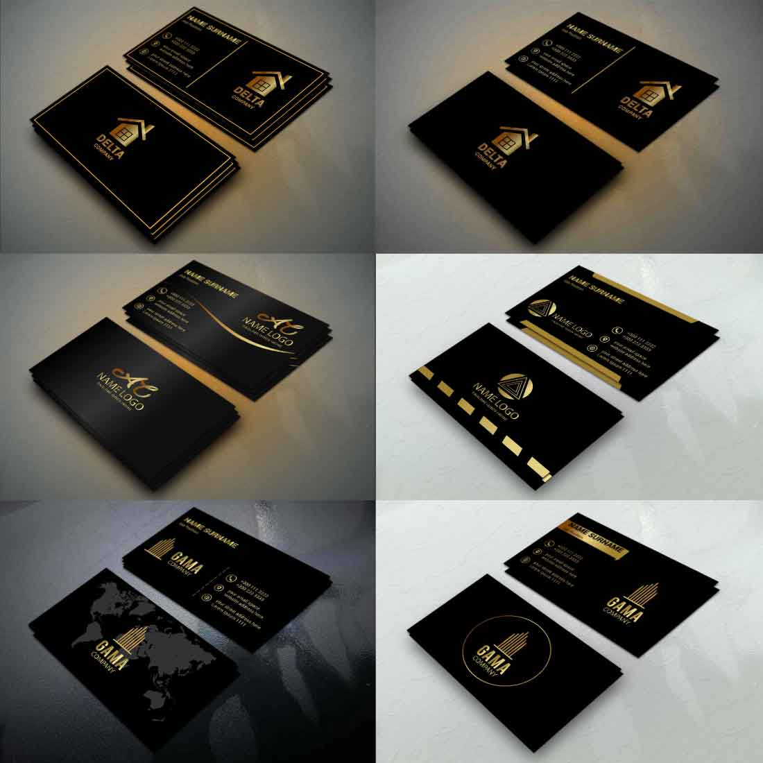 6 Creative Golden Business Card Bundle preview image.