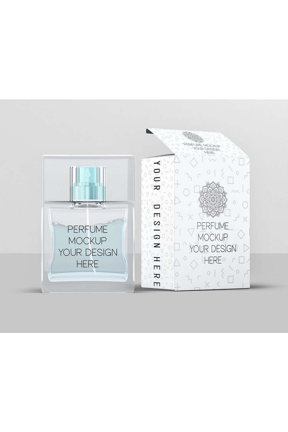 Perfume Bottle and Box Mockup pinterest preview image.