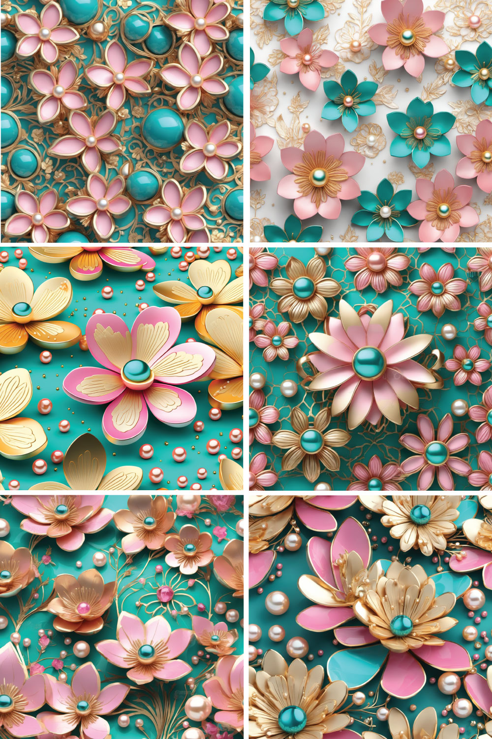 3D Gold Wild Flower Seamless patterns for $9 Only pinterest preview image.