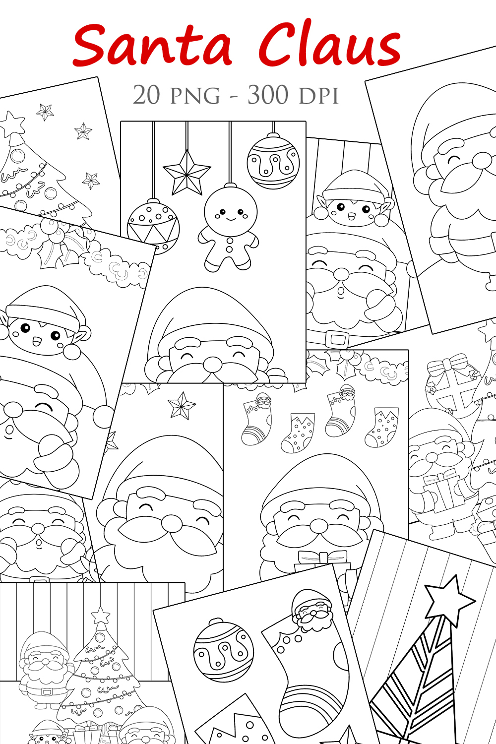 Happy Santa Claus Christmas Holiday Party Decoration with Kids Cartoon Coloring Pages Activity pinterest preview image.