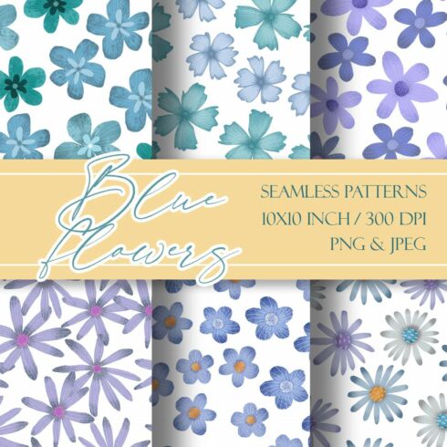 Blue floral digital papers cover image.