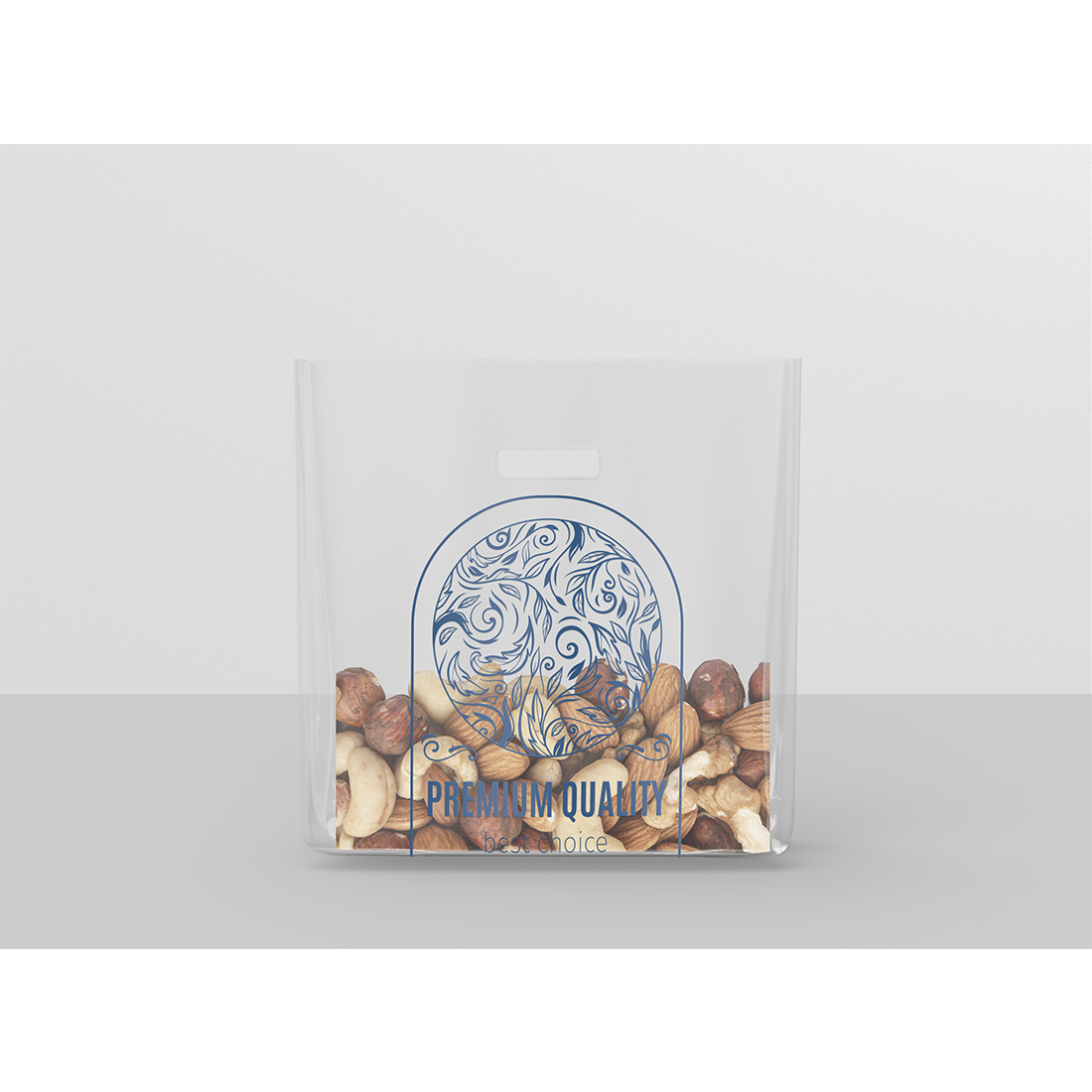 Transparent Bag with Cutout Handle Packaging Mockup cover image.
