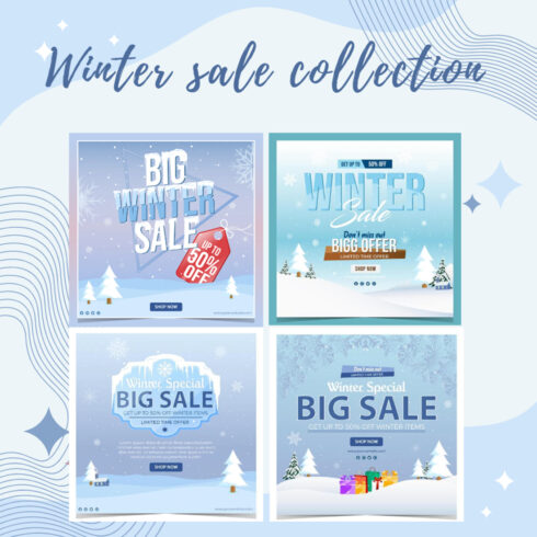 set of winter sale collection template cover image.