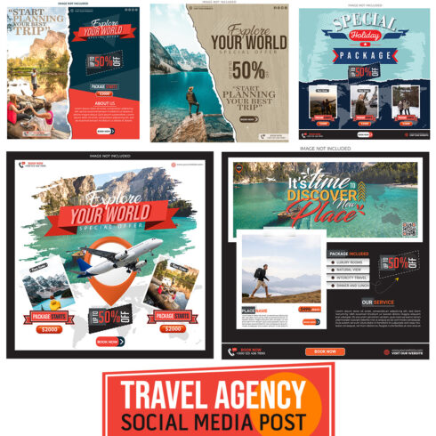 Travel Agency Social Media Post Template Bundle cover image.