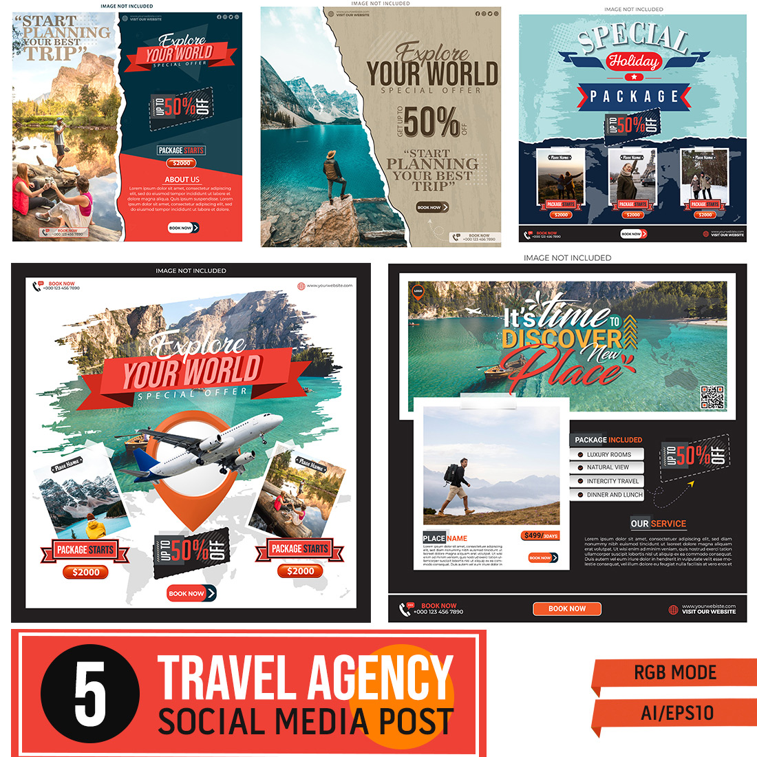 Travel Agency Social Media Post Template Bundle preview image.