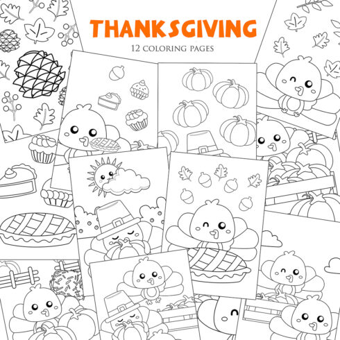 Thanksgiving Turkey Bird Garden Party Decoration Animal and Food Pie Season Holiday Background Cartoon Coloring Pages for Kids and Adult cover image.