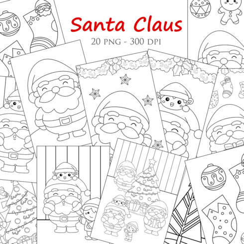 Happy Santa Claus Christmas Holiday Party Decoration with Kids Cartoon Coloring Pages Activity cover image.