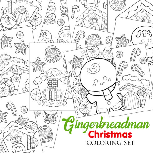 Cute Gingerbread Christmas Cookies and House Decoration Object Character Cartoon Coloring Pages for Kids and Adult Activity cover image.