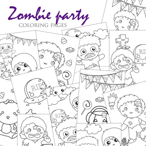 Kids Halloween Zombie Party Background Decoration October Event Cartoon Coloring Pages for Kids and Adult Activity cover image.