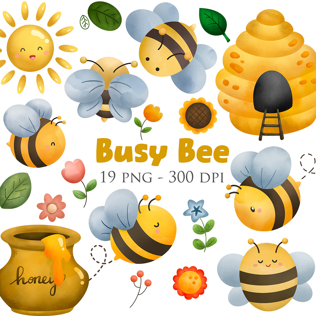 Cute Bee Stickers PNG, Cute Bee Stickers Bundle