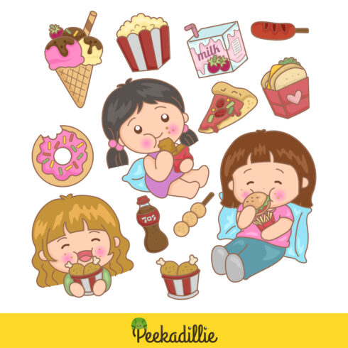 Cute and Funny Little Girl Kids Love and Like To Eat Food and Junk Food ...