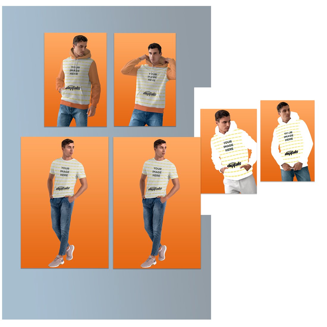 13 Modern Isolated Apparel T-shirt Design Mock-up Templates preview image.