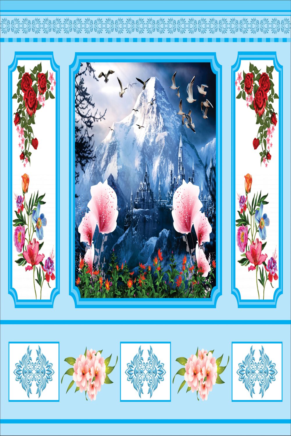 interior wall Digital 3d letest design red rose blue wallpaper pinterest preview image.