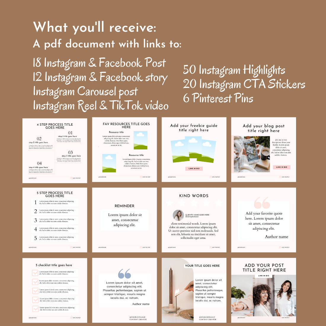 100 Social Media Canva Templates | Instagram Posts & Story | Pinterest Templates | instagram story Highlights covers preview image.