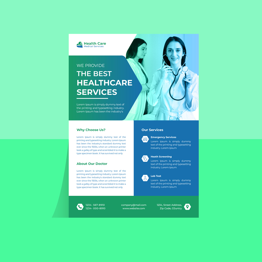 Medical and Healthcare Flyer Template preview image.