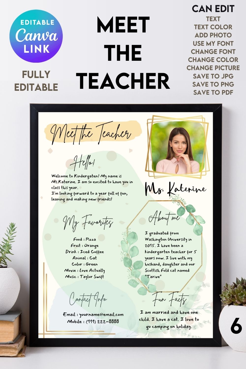 Meet The Teacher #6 – Canva Template pinterest preview image.