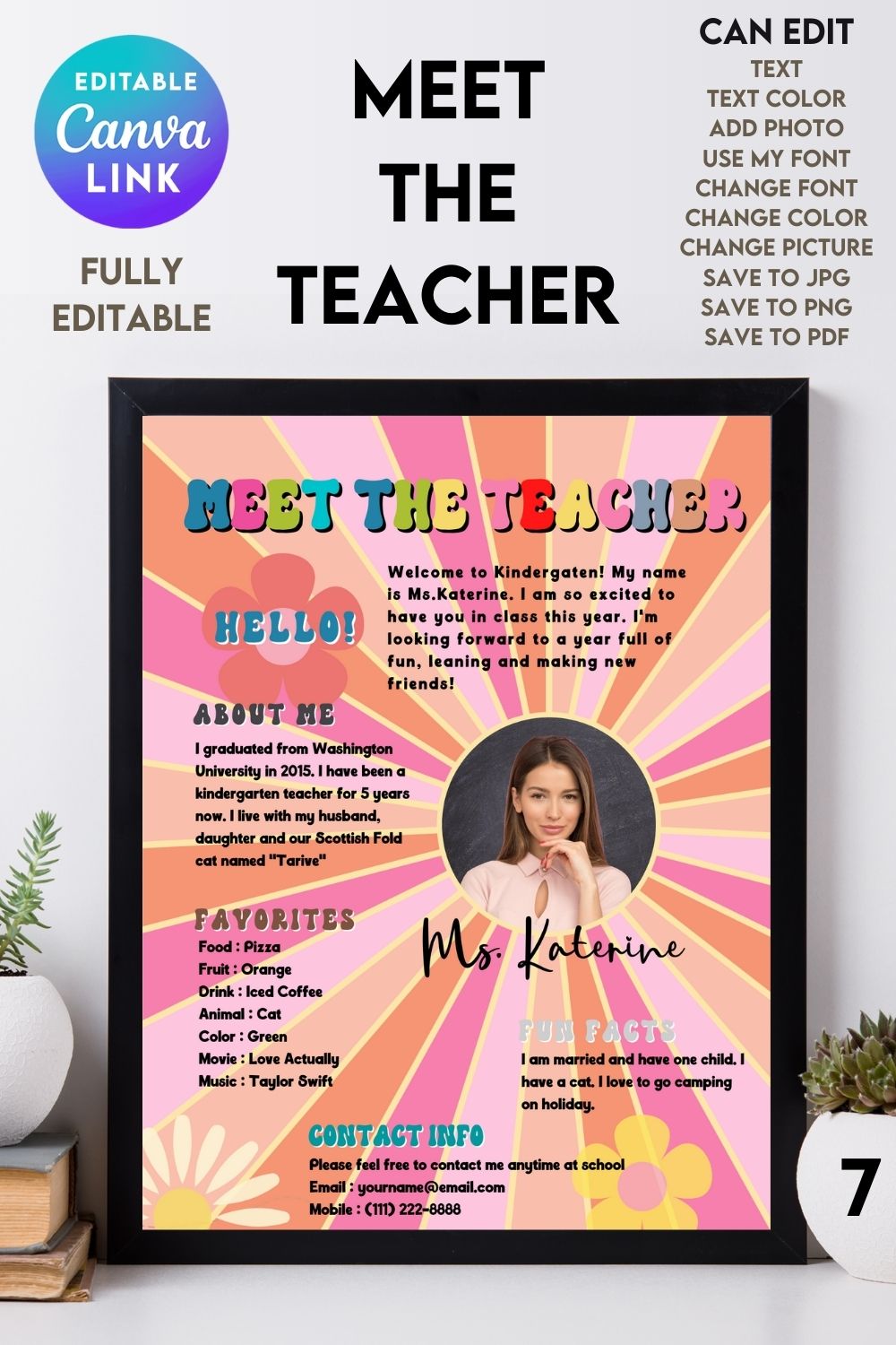 Meet The Teacher #7 – Canva Template pinterest preview image.