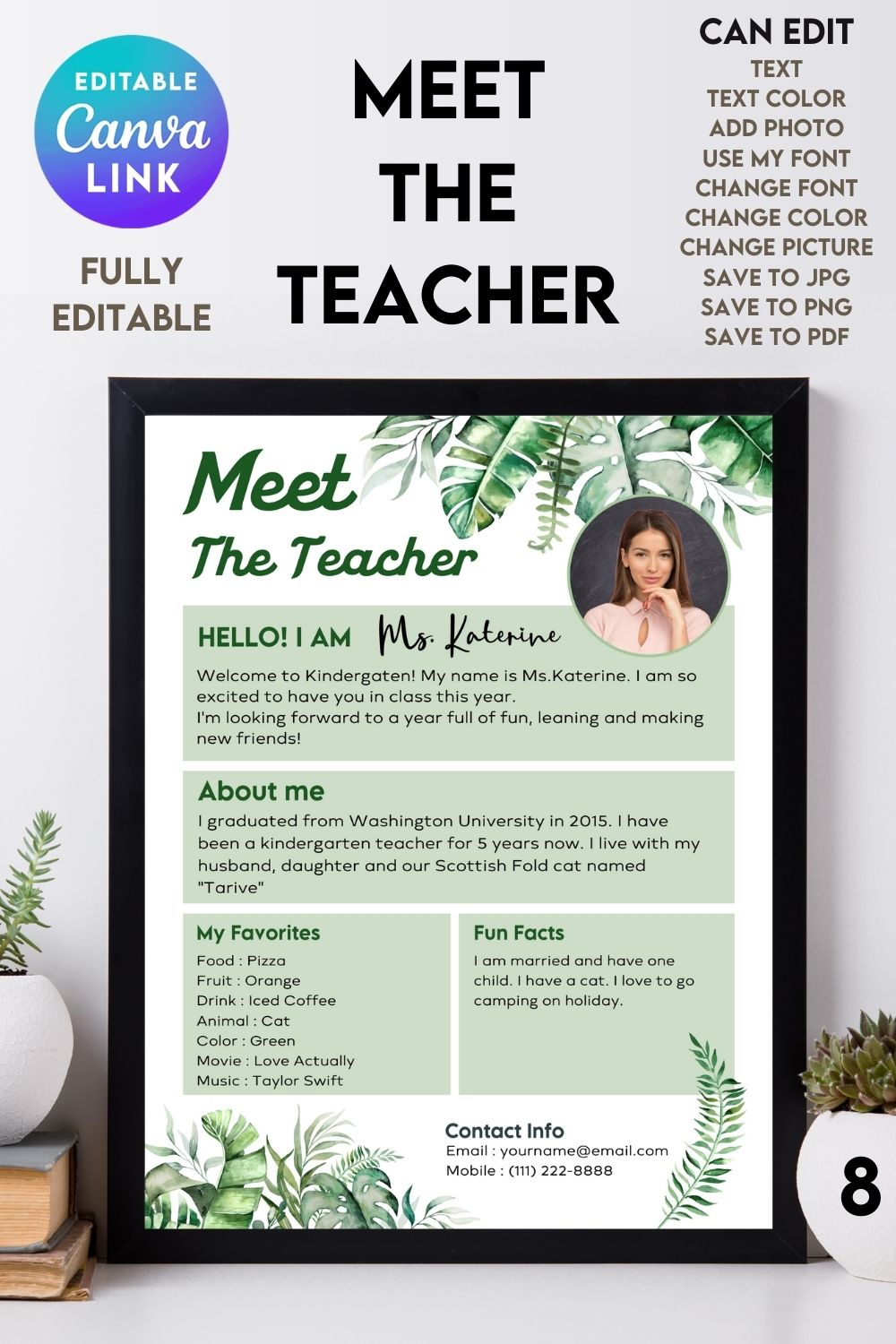 Meet The Teacher #8 – Canva Template pinterest preview image.