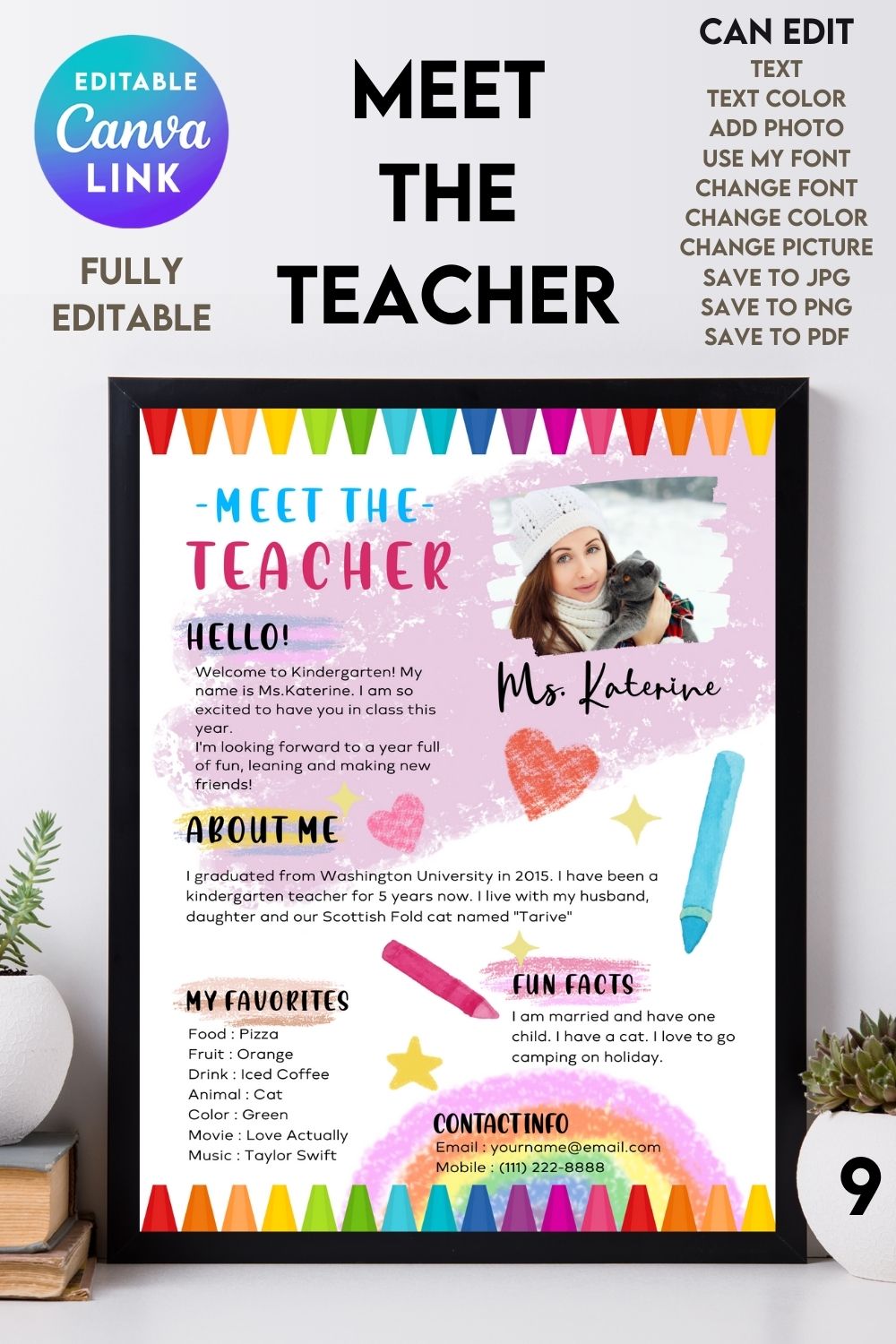 Meet The Teacher #9 – Canva Template pinterest preview image.