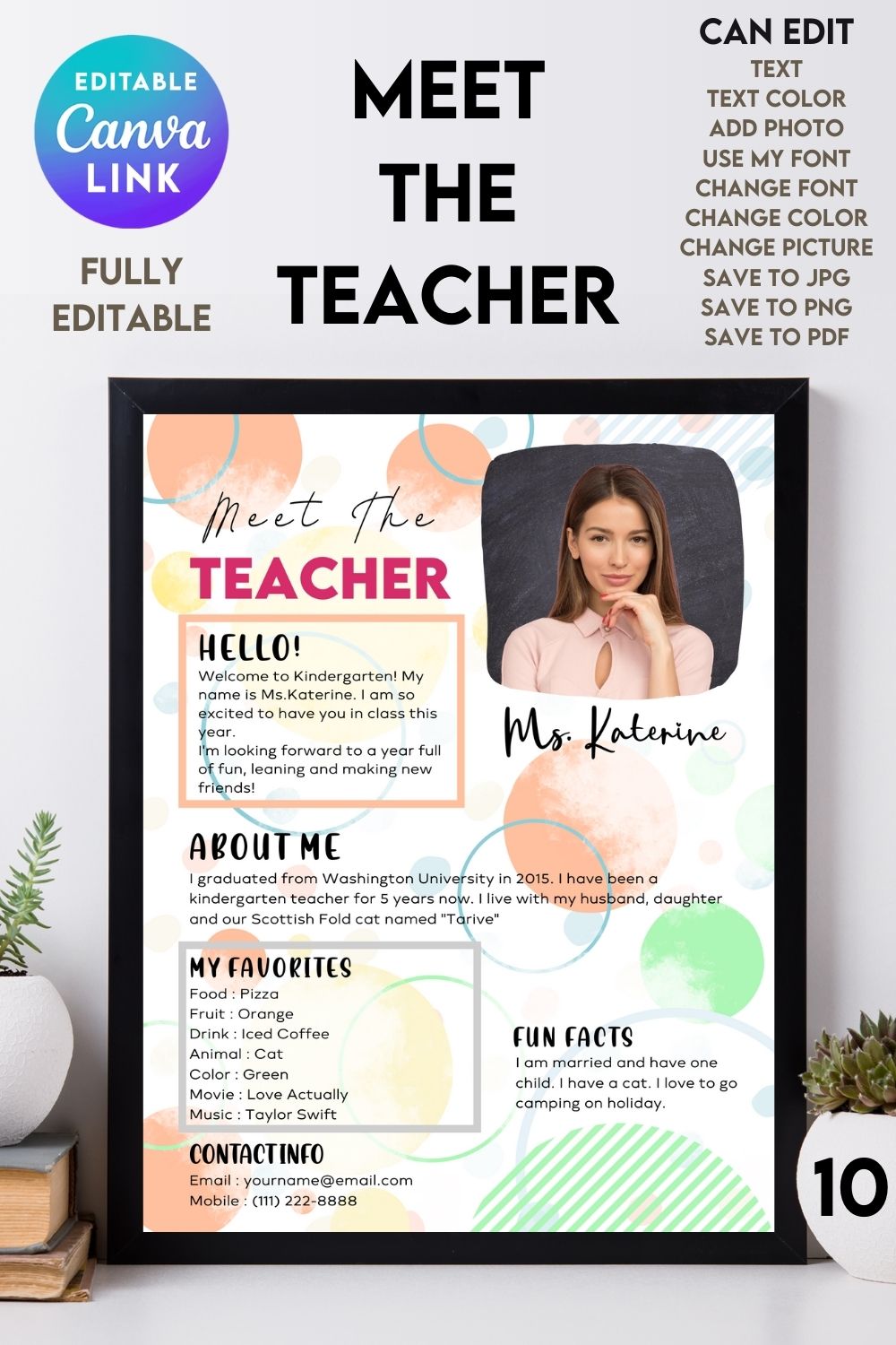 Meet The Teacher #10 – Canva Template pinterest preview image.