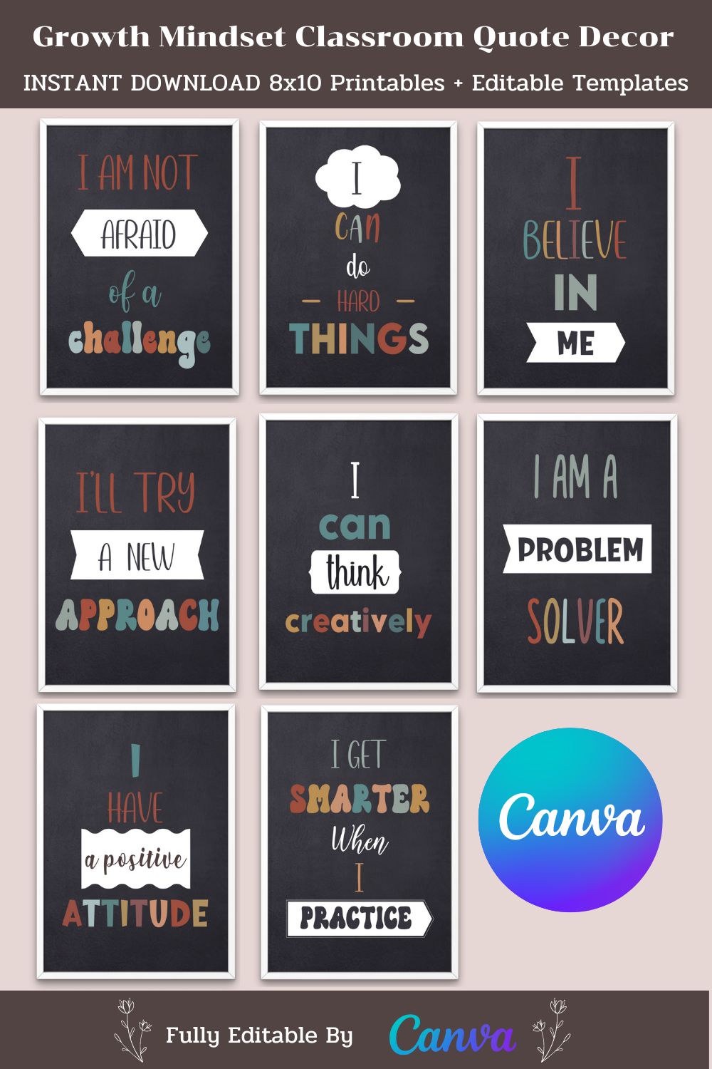 Editable Growth Mindset Classroom Quote Decor#2 pinterest preview image.