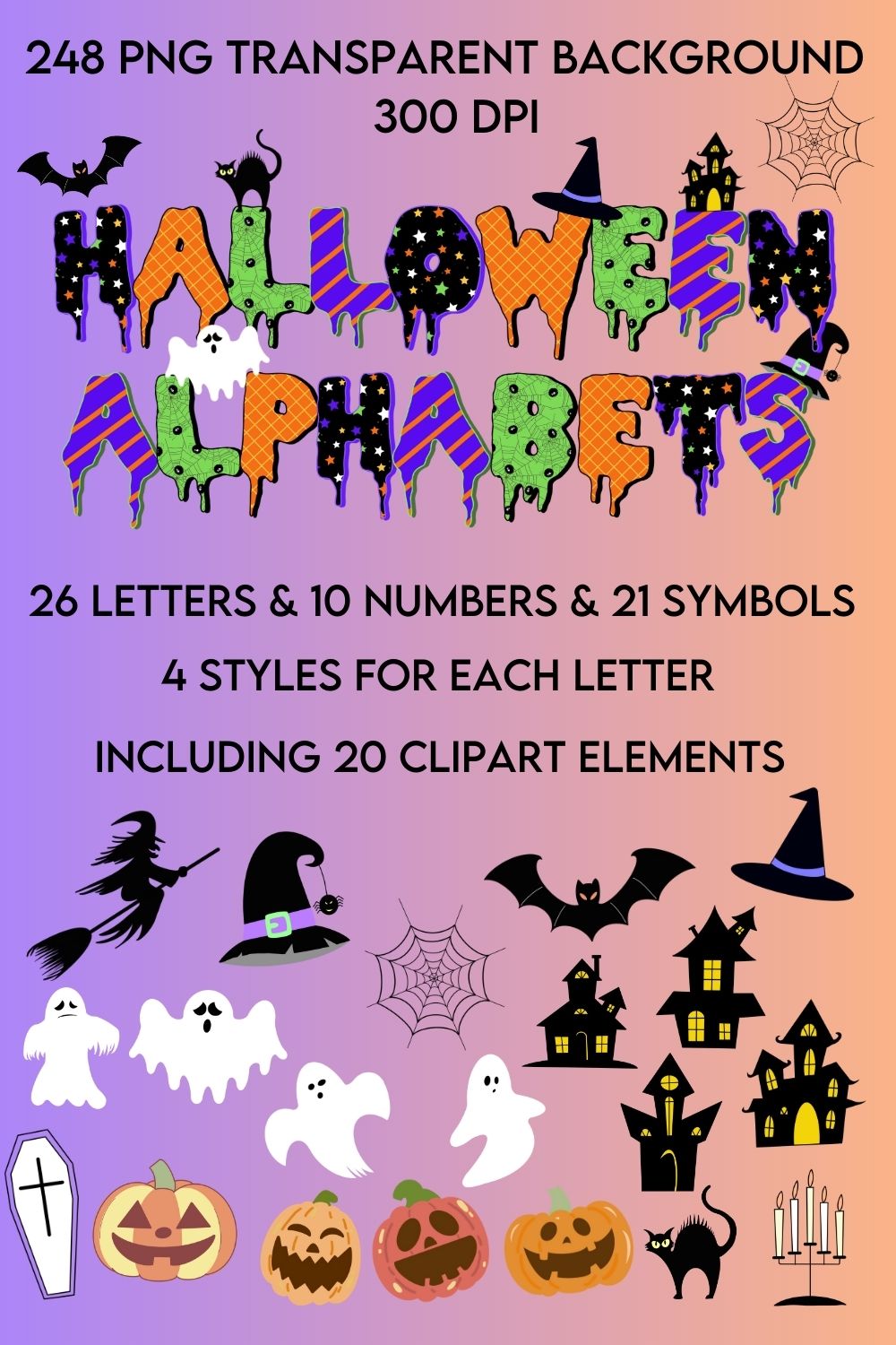 Halloween Alphabets 248 PNG Transparent Background pinterest preview image.