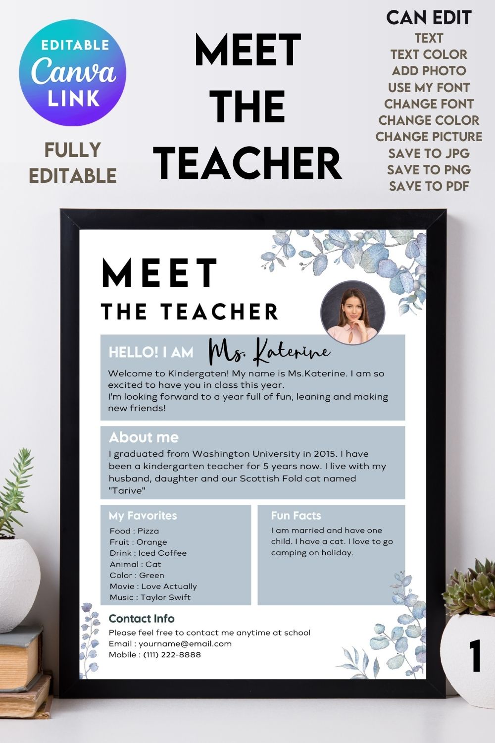Meet the Teacher#1 - Canva Template pinterest preview image.