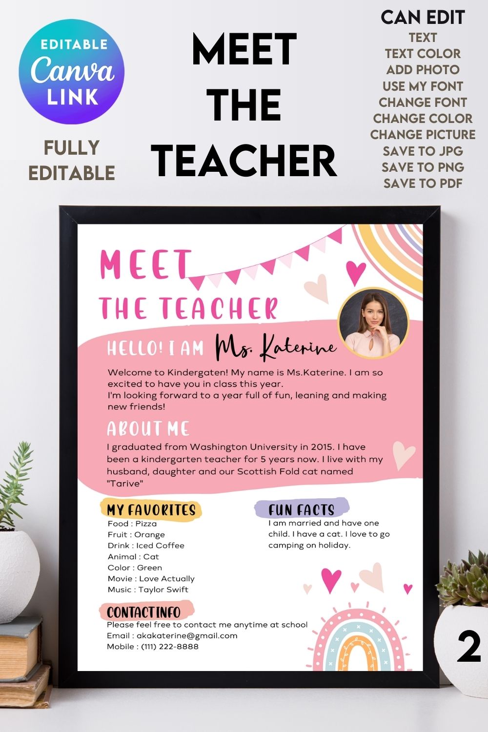 Meet the Teacher#2 - Canva Template pinterest preview image.