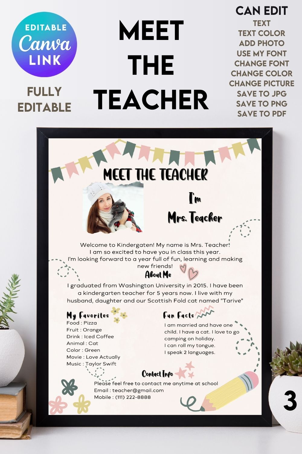 Meet The Teacher #3 – Canva Template pinterest preview image.