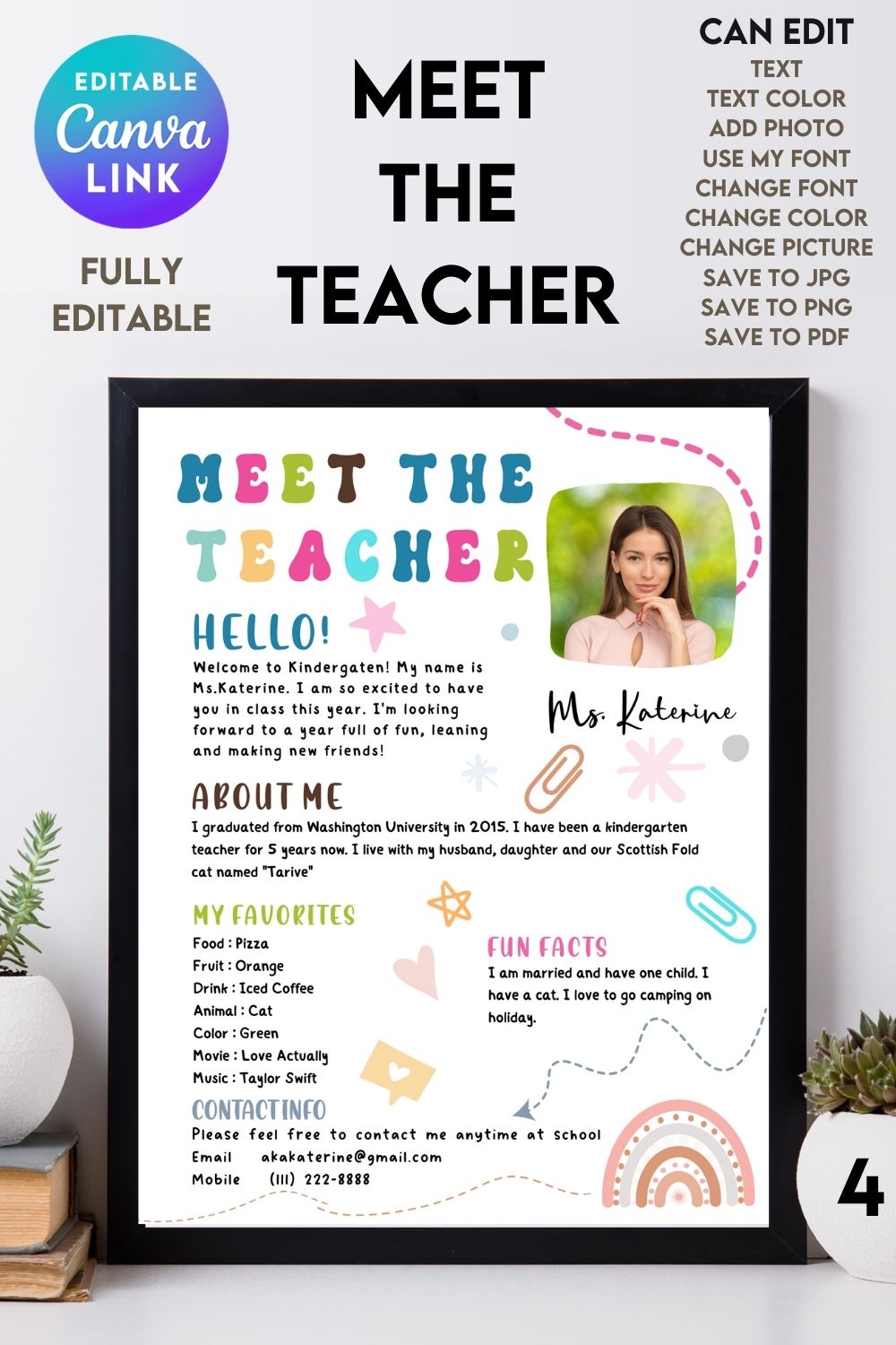 Meet The Teacher #4 – Canva Template pinterest preview image.