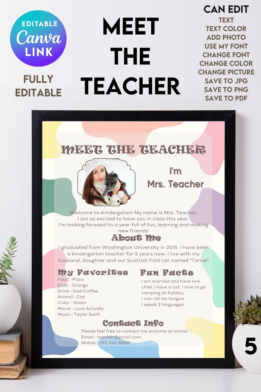 Meet The Teacher #5 – Canva Template pinterest preview image.
