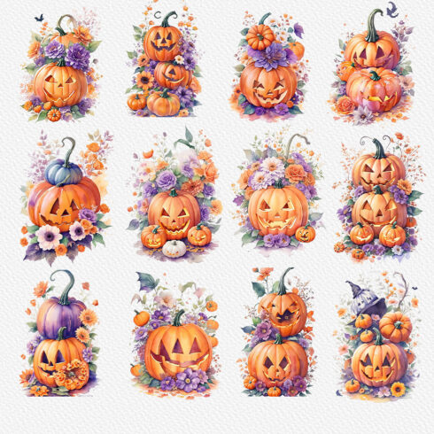 watercolor illustration Halloween scary pumpkin cover image.