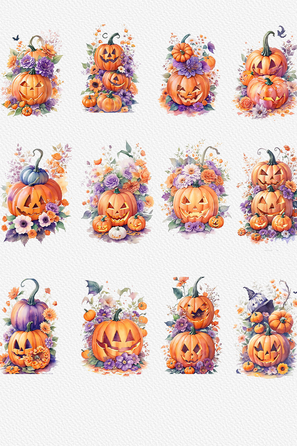 watercolor illustration Halloween scary pumpkin pinterest preview image.