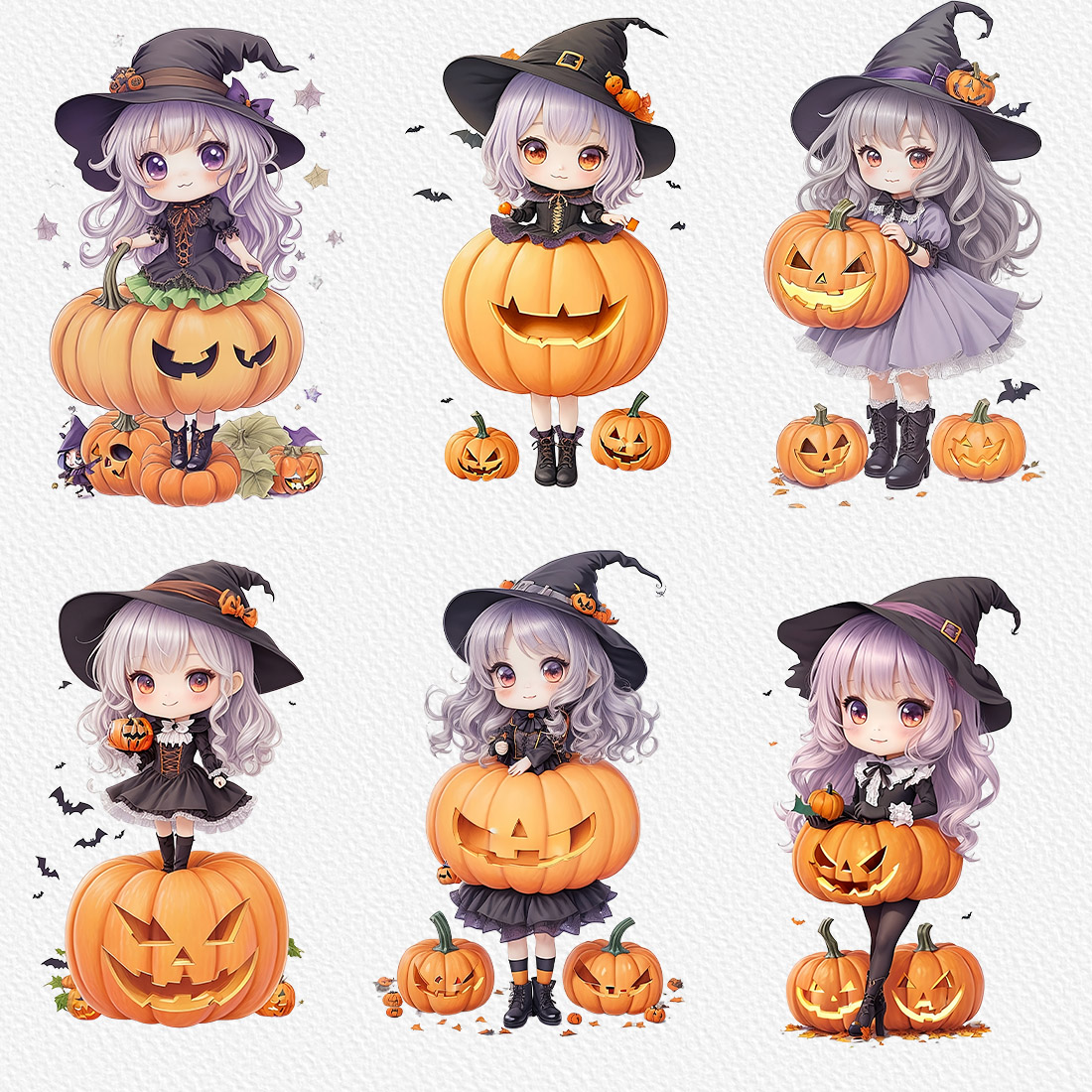 Cute Girl Halloween Watercolor Clipart preview image.