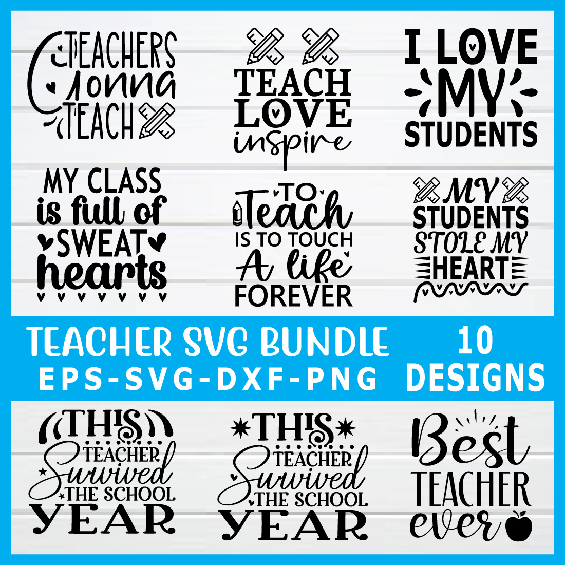 Teacher svg bundle preview image.