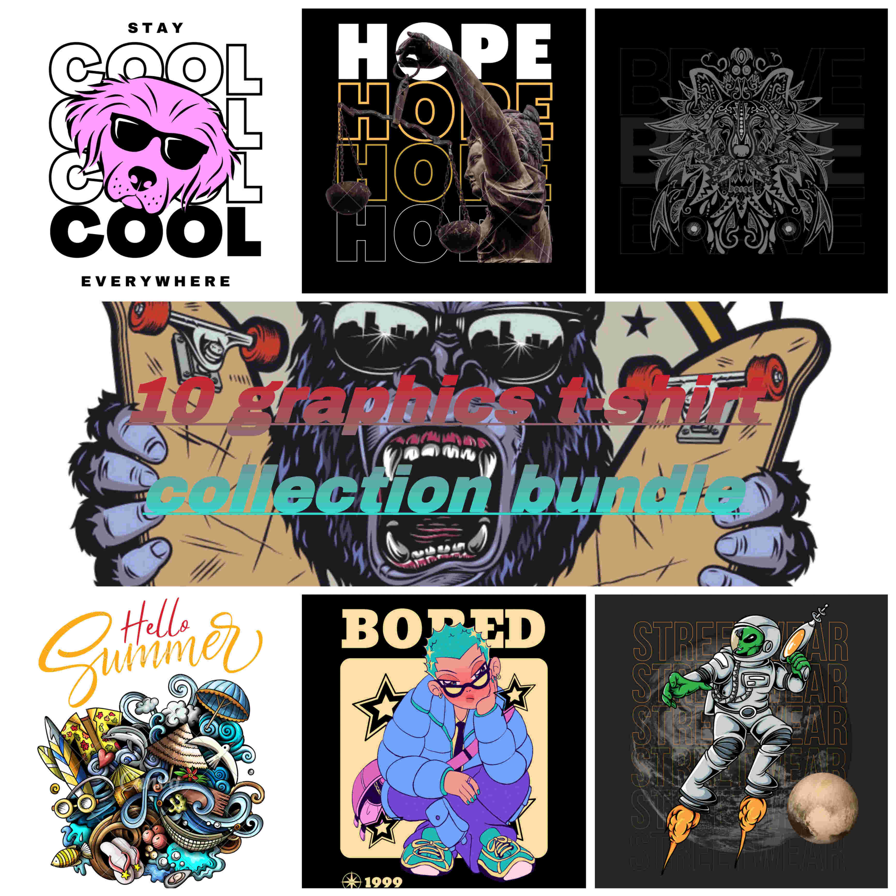 10 graphic T-shirt designs bundle unique collection preview image.